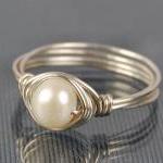 Pearl Sterling Silver Ring - Wire Wrapped White..