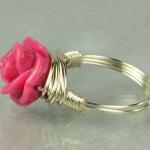 Sterling Silver Wire Wrapped Ring With Pink..