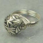Sterling Silver Wire Wrapped Ring- Leaves Bead -..