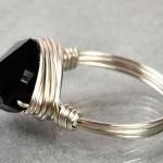 Sterling Silver Wire Wrapped Ring With Black..