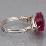 Sterling Silver Wire Wrapped Ring With Fuchsia..