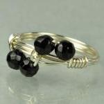 Onyx Ring- Sterling Silver Wire Wrap Ring With..