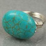 Large Turquoise Sterling Silver Wire Wrapped Ring-..
