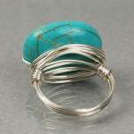 Large Turquoise Sterling Silver Wire Wrapped Ring-..