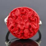 Sterling Silver Wire Wrapped Ring With Red Carved..
