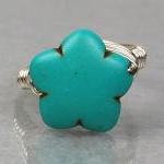 Turquoise Wire Wrapped Ring- Sterling Silver With..