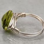 Sterling Silver Wire Wrapped Ring With Olivine..