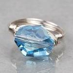 Sterling Silver Wire Wrapped Ring With Sky Blue..