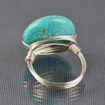 Round Turquoise Gemstone Ring - Sterling Silver..