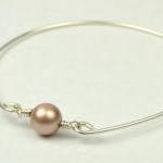 Silver Bangle Bracelet- Almond Swarovski Pearl..
