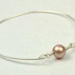 Silver Bangle Bracelet- Almond Swarovski Pearl..