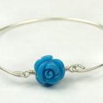 Bangle Bracelet- Turquoise Gemstone Rose Bead And..