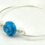 Bangle Bracelet- Turquoise Gemstone Rose Bead And..