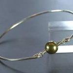 Pearl Bangle Bracelet- Green Swarovski Pearl Bead..