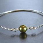 Pearl Bangle Bracelet- Green Swarovski Pearl Bead..