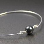 Bangle Bracelet- Dark Grey Swarovski Pearl Bead..