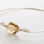Silver Bangle Bracelet- Golden Swarovski Crystal..