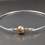 Silver Bangle Bracelet- Bronze Swarovski Pearl..