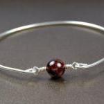 Garnet Bangle Bracelet- Round Garnet Bead And..