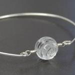 Bangle Bracelet- Clear Quartz Gemstone Rose Bead..