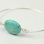 Turquoise Bangle Bracelet- Turquoise Oval Bead And..