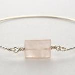 Bangle Bracelet- Rectangle Rose Quartz Gemstone..