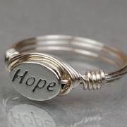 Sterling Silver Wire Wrap Ring with Oval HOPE Sterling Silver Bead - Custom Made to Size
