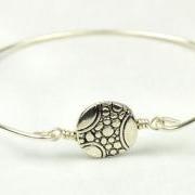 Silver Bangle Bracelet- Round Pewter Pebble Bead and Sterling Silver Filled Wire- Custom Made to Size