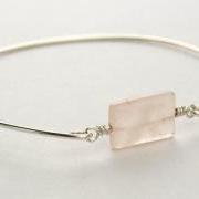 Bangle Bracelet- Rectangle Rose Quartz Gemstone Bead and Sterling Silver Filled Wire- Custom Made to Size