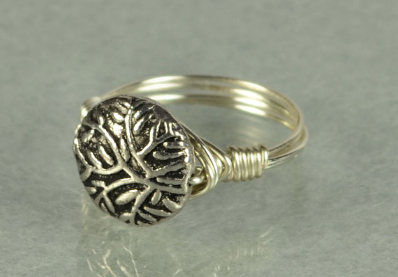 Wire Wrapped Sterling Silver Ring With Round Tree Branch Bead- Custom Made To Size
