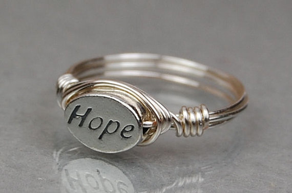 Sterling Silver Wire Wrap Ring With Oval Hope Sterling Silver Bead - Custom Made To Size