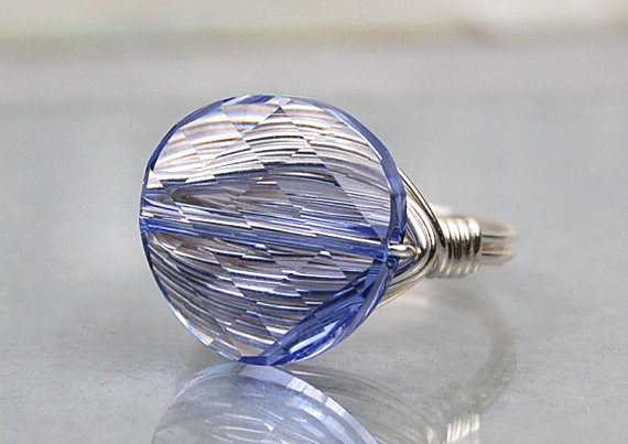 Wire Wrapped Sterling Silver Ring With Lavender Twist Crystal- Custom Made To Size
