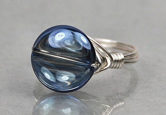 Wire Wrapped Sterling Silver Ring With Round Mystic Blue Iolite Quartz - Custom Made To Size
