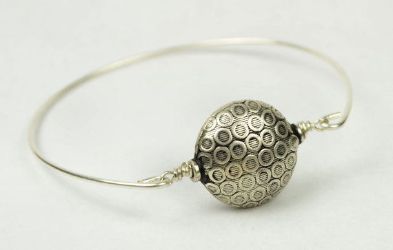 Silver Bangle Bracelet- Round Silver Plated Bead And Sterling Silver Filled Wire- Custom Made To Size