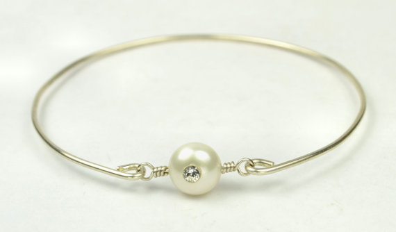 Sterling Silver Filled Bangle Bracelet With White Freshwater Pearl With ...